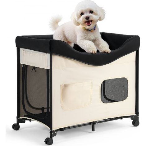 Cama Elevada para Perros 1020x590x875 mm Litera Plegable para Perros de 2 Niveles con Tela Oxford 600D y Terciopelo Holandés Carga de 45 kg con Ruedas y Bolsa de Transporte, Talla XL, Beige (1/5)