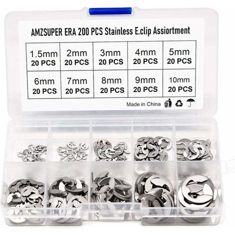 200Pcs E Clip Anneau 304 Inox Circlips Exterieur Assortiment De Circlips 1.5/2/3/4/5/6/7/8/9/10Mm Divers Usages (1/5)
