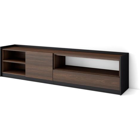 Skraut Home - Mueble TV, Televisión, 207x37x50cm, Para TV hasta 80", Roble oscuro y Negro (1/5)