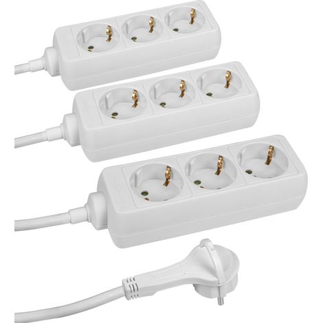 Meister Steckdosenleiste 3-fach - 3er Set - Extraflacher Stecker - 1,4 m Kabel - weiß - IP20 Innenbereich / Mehrfachsteckdose mit Flachstecker / Tischsteckdose / Steckerleiste 3 Stück