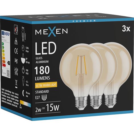 Mexen Vintis 3x Ampoule filament LED E27, G95, 2W, Chaude - 2200K, 180 lm, ambrée - L157-E27-0222-50x03 (1/5)