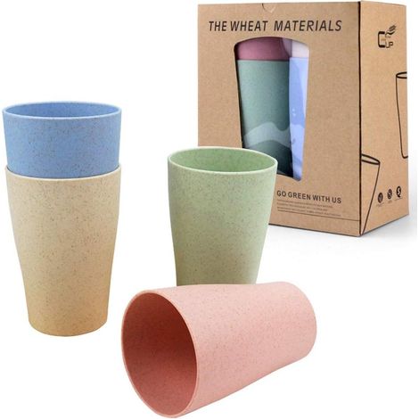 Tasse En Paille De Blé - 400 Ml - Compatible Micro-ondes Et Lave-vaisselle - Pour Eau Café Thé Lait - Lot De 4 (1/5)
