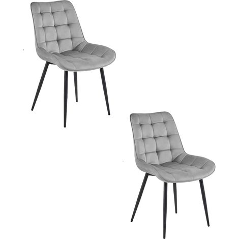Chaise - Leobert - Bera - Velours Gris Clair/Pieds Noirs - 54 X 60 X 88 Cm - Lot De 2 (1/5)
