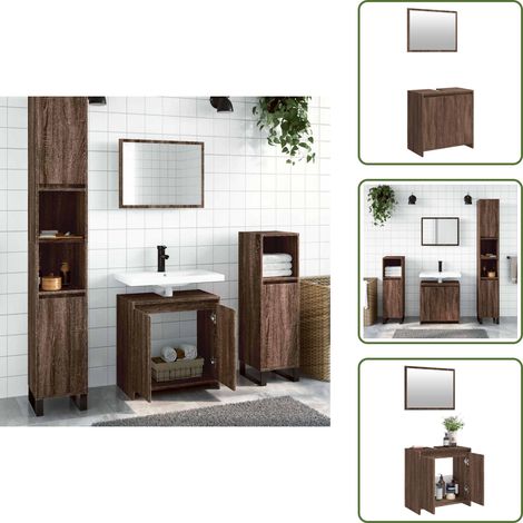 2-tlg. Badmöbel-Set Braun Eichen-Optik Holzwerkstoff - Badmöbel-Set - Holzwerkstoff - Badschränke - Badezimmermöbel - Spiegel (1/5)