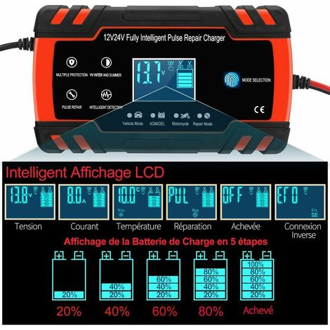 Caricabatterie intelligente 8A 12V/24V per auto e moto. Compatibile con batterie AGM, GEL, WET, SLA. Funzioni di carica e riparazione automatiche. (1/3)