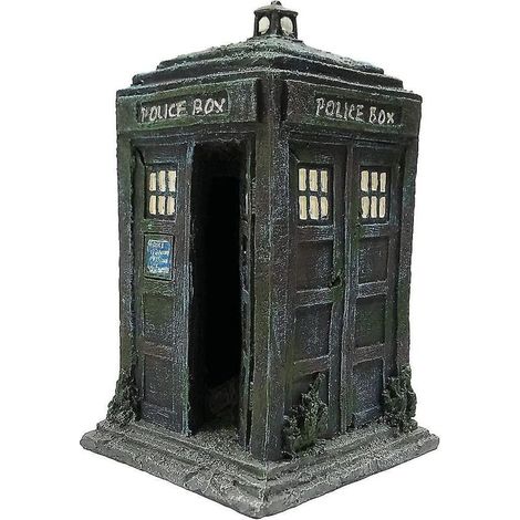 Décoration de cabine de police Tardis pour aquarium - Maison de cachette pour poissons en résine, bleue (1/5)