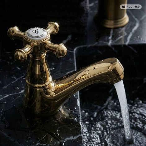 Robinet d'eau froide mitigeur de lavabo en laiton massif – Finition PVD or – Aérateur céramique – Hauteur sous bec 20cm – Paulgurkes (1/5)