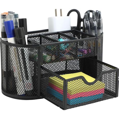 Organisateur de bureau avec tiroir – Modèle noir avec tiroir et pot à crayons, idéal pour rangement bureau organisateur, offrant un espace optimisé et ordonné