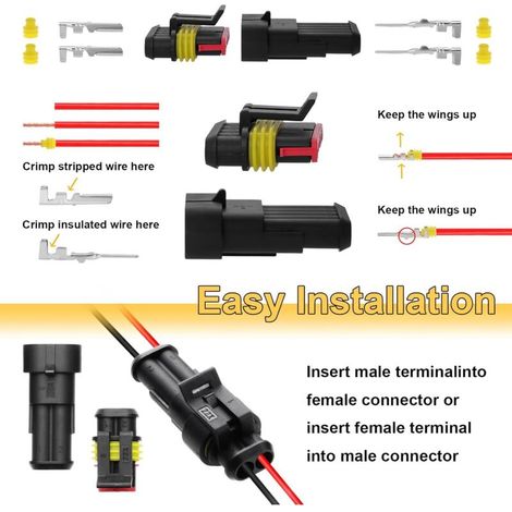 1004 connettori impermeabili, connettori impermeabili per auto maschio/femmina a 1/2/3/4/5/6 pin con fusibili a lama per barche, camion, scooter, motociclette, 23-16AWG (1/4)