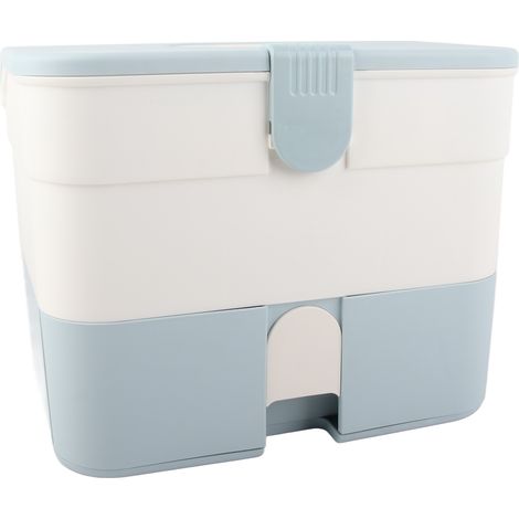 Boîte de rangement cosmétique à 2 tiroirs, grande capacité, portable, avec poignée, pour vernis à ongles et nail art, bleue.