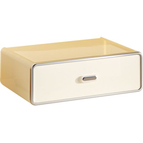 Stapelbare Kosmetikbox aus PET, platzsparender Make-up-Organizer für Schminktisch und Schlafzimmer, Cremeweiß