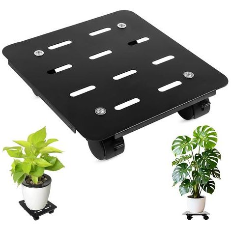 Porte Plante a roulettes,25x24cm Supports de Pots de Fleurs à roulettes, Porte Plante Exterieur, Base Métal 4 Roues 2 Freins, pour Intérieur Extérieur, Noir