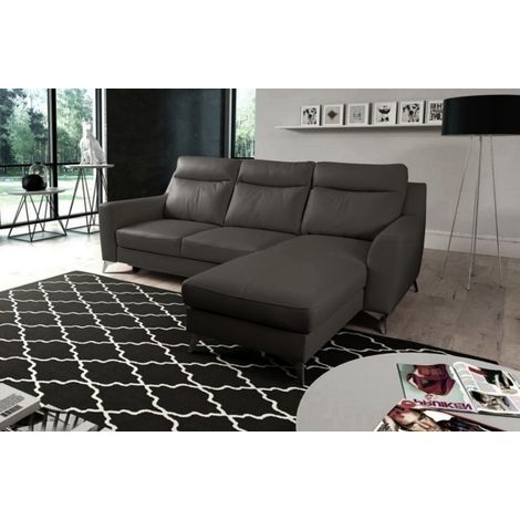 Canapé d'angle convertible en cuir italien de luxe 5/6 places GIANNI avec coffre, gris foncé, angle droit (1/5)