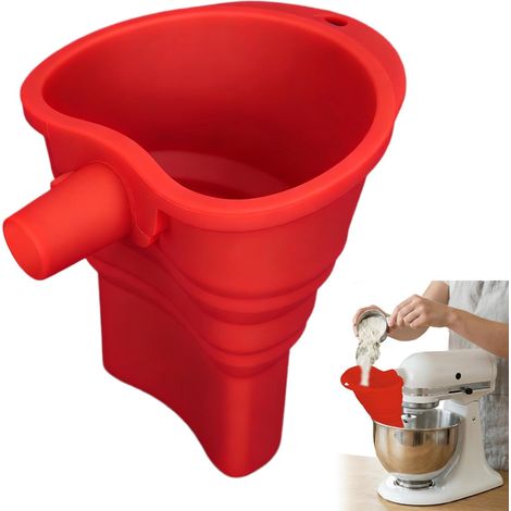 Entonnoir à Farine pour Artisan KSM150, Accessoire pour Mélangeur sur Pied Mixer 4.8l TILT-HEAD, Pliable et Flexible Entonnoir en Silicone pour 4.8-6.3L (Rouge) (1/5)