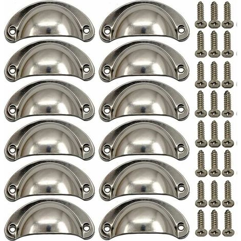 royaluxe - 12 × Poignée de Coquille Vintage pour Tiroir Armoire Meuble Cuisine, Alliage Fer-nickel Demi Lune Bouton de Meuble Bouton de Porte de Placard 8,1 cm x 3,5 cm Nickel Brossé, (1/5)