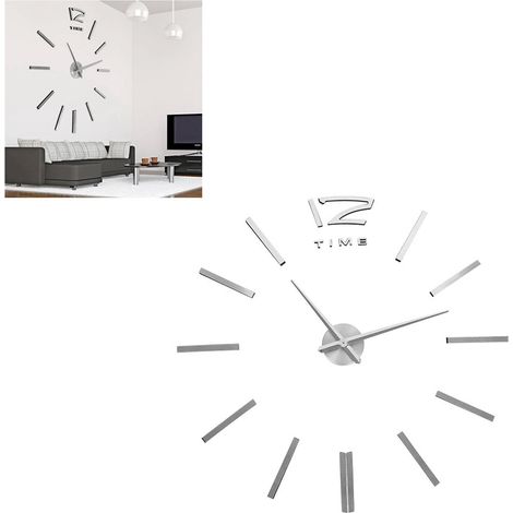Horloge murale 3D miroir de luxe moderne à faire soi-même, grand format, autocollant décoratif argenté pour chambre, bureau ou maison. (1/5)