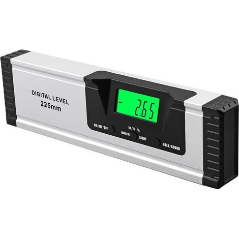 Niveau magnétique numérique de 225 mm (10 pouces) avec indicateur sonore, fabriqué en alliage d'aluminium avec une base magnétique, grand écran LED clair. (1/4)