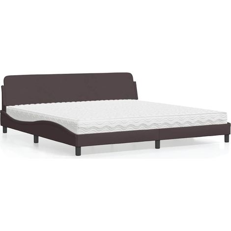 Cama con colchón Dover tela marrón oscuro 200x200 cm (1/5)