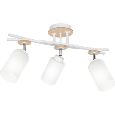 Plafonnier barre Tokio Luminex blanc/bois verre 3xE27