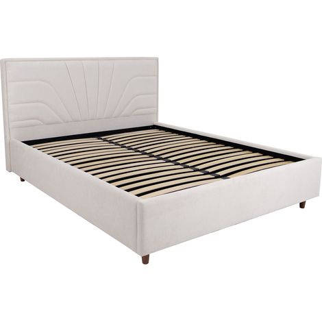 KIRA - Lit double en tissu avec coffre en tissu beige 160x200 cm (1/5)