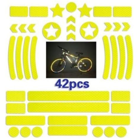42 Pièces Sticker reflechissant Casque Velo,Bande reflechissante Velo autocollante,Autocollants Réfléchissants pour Vélos,Sticker reflechissant Velo pour Scooter(jaune)
