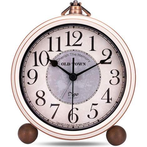Reveil Analogique Vintage Blanc Gros Chiffres Silencieux 13.3cm Horloge de Table Analogique Sans Tic-tac Métal(Blanc) (1/5)