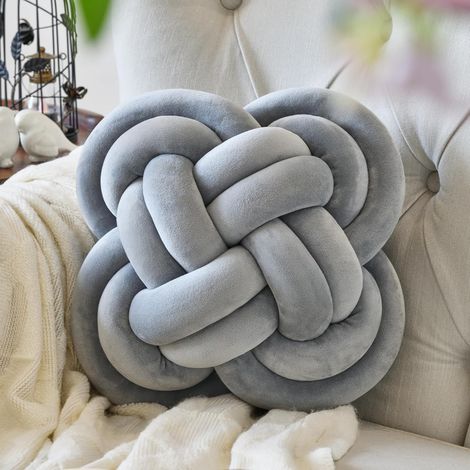 BEBUSINGOTO Coussin décoratif en velours pour canapé-lit, coussin de sol carré noué de 30,5 cm (30,5 cm, gris clair) (1/5)