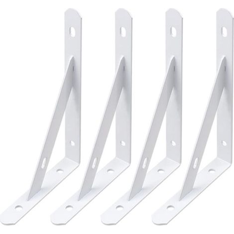 Support d'étagère mural, support d'étagère mural triangulaire, avec vis, 25 x 15,5 x 1,6 cm, 4 pièces, blanc (1/5)
