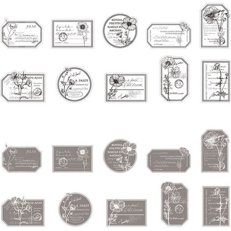Lot de 20 autocollants décoratifs coquelicot noir et blanc, thème DIY plantes fleurs, stickers pour albums et décoration (1/5)