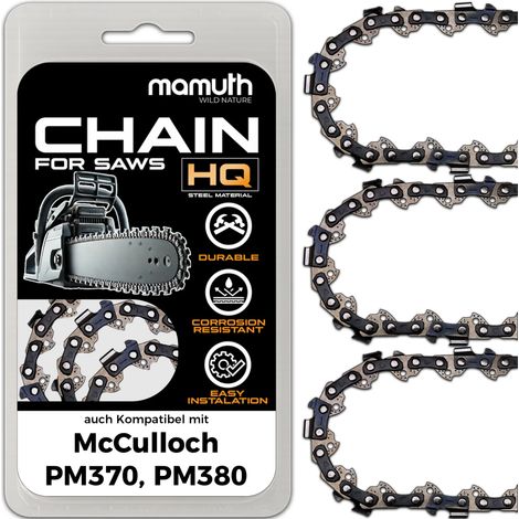 3xChaîne de tronçonneuse 30cm 1,3mm 3/8" 44 TG pour McCulloch PM370, PM380 (1/4)