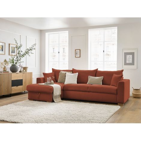 BOBOCHIC - Canapé d'angle réversible convertible ouverture express AUGUSTIN tissu bouclette 160x200 Orange (1/5)