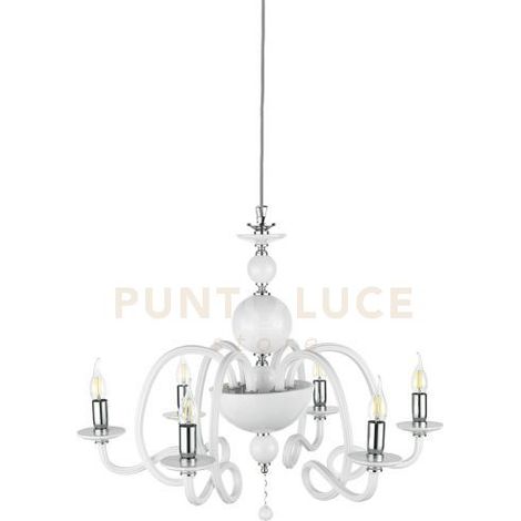 LAMPADARIO VIVALDI 6 LUCI BIANCO CROMO ATTACCO E14 D.75CM