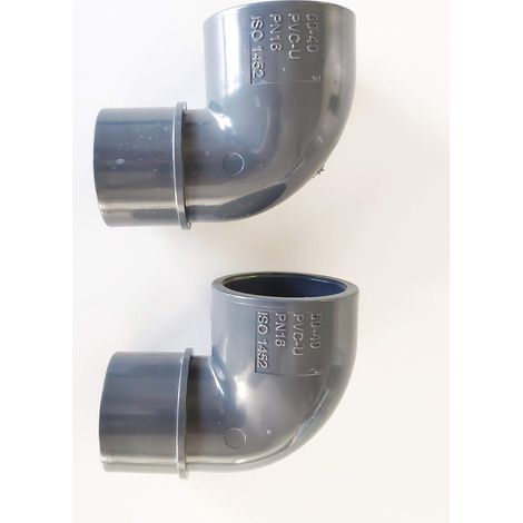 Lot de 2 Coudes PVC Pression 90° Male Femelle / 50mm intérieur vers 50mm extérieur intérieur PN16 / Piscine et arrosage