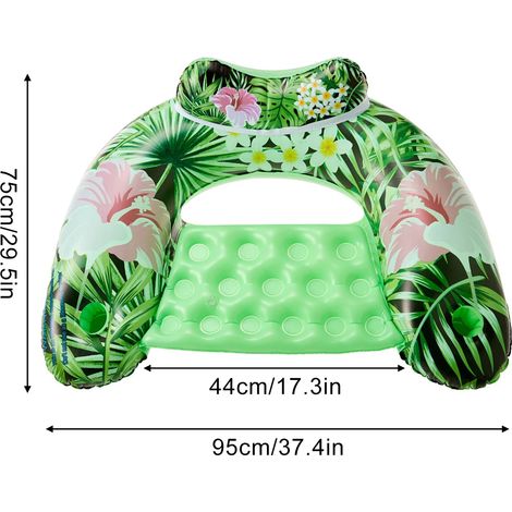 (Vert) Chaise de piscine gonflable, loisirs aquatiques, avec porte-gobelet et jouets flottants. (1/5)