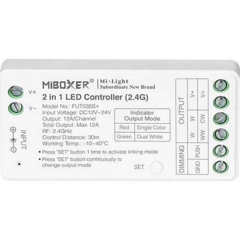 Controlador 2.4G RF, DC12-24V, 12A, 2 en 1 monocolor + CCT
