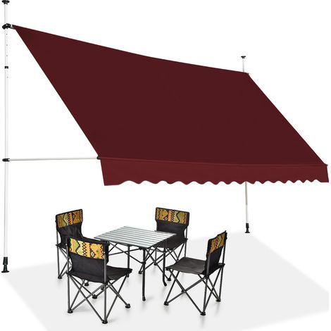 Tenda da sole telescopica e retrattile ai raggi UV impermeabile con manovella, Tenda parasole resistente 350x125cm Rosso (1/3)
