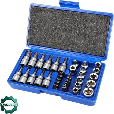 Manuzen - Coffret de douilles Torx 34 pièces – embouts et clés — Bleu (1/3)