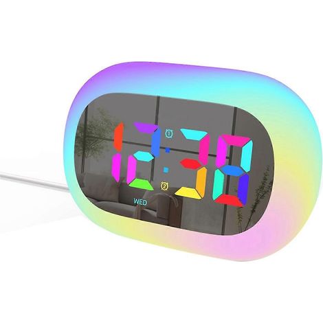 Bunter LED-Digitalwecker für Schlafzimmer mit RGB-Spiegel