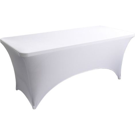 Nappe Élastique Blanche - 2 Pieces - 180 X 76 X 76 Cm - Spandex - Lavable En Machine - Pour Table Rectangulaire Fête Mariage