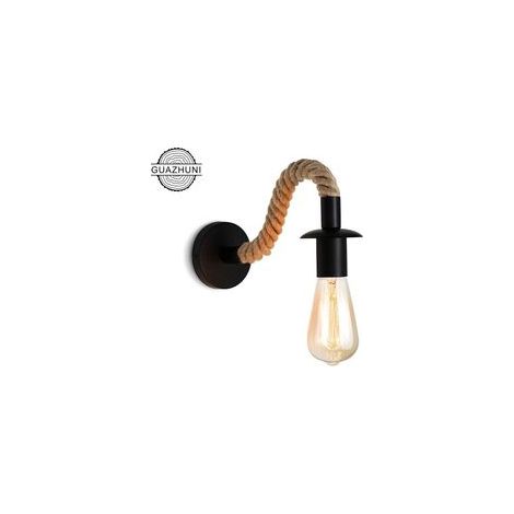 Applique murale vintage industrielle en corde de chanvre, E27, noir (ampoule non incluse) – (1/5)