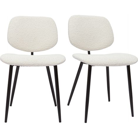 Stühle aus weißem Stoff mit Bouclé-Wolleffekt und schwarzem Metall (2er-Set) TOBIAS