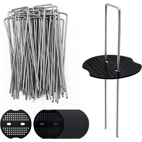 40 Piquet de Fixation Toile de Paillage avec 40 Rondelles Sardine, 15 CM Piquets de Jardin en U en Acier Galvanisé, Agrafe Toile Paillage pour Camping, Bache Anti Mauvaise Herbe, Geote (1/5)