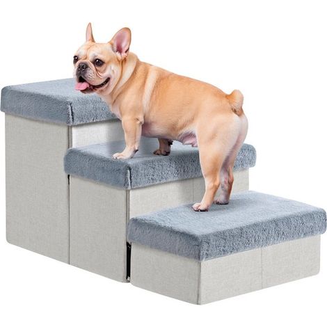 Escalier pour chien/chat - 80 x 43 x 42 cm - Jusqu'à 60 kg - Gris/Beige - 4 marches - Antidérapant - Avec espace de rangement - Petit escalier pour chien (1/5)