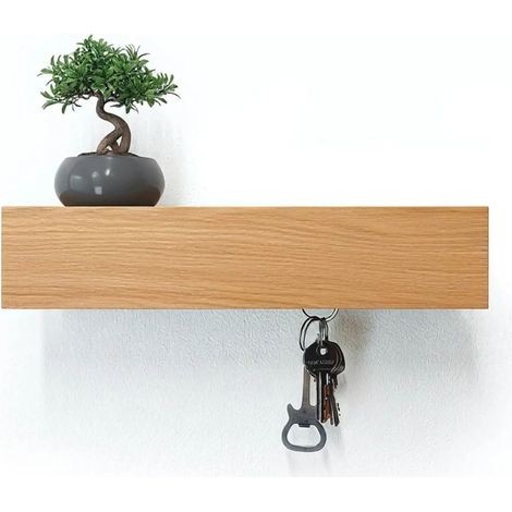 Porte-clés mural en métal magnétique noir - Porte-clés et vide-poches pour l'entrée de la maison moderne en métal et bois chêne - objet pour clés montage sur le mur accessoires maison (Noir) (1/5)