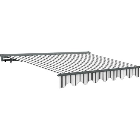 Canopée Store Banne Manuel Gris et blanc Semi Coffre 3 x 2.5m – Store Rétractable pour Terrasse, Balcon & Jardin – Manivelle à Gauche – Aluminium et Polyester 280 g/m² (1/4)