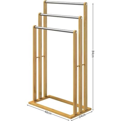 Freestanding bamboo towel rack 3 steel poles 15kg capacity (1/4)