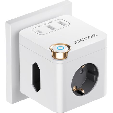 Cube multiprise sans câble, multiprise avec USB C, 3 prises, avec interrupteur, multiprise 6 en 1, avec 2 ports USB C, multiprise 3680 W, pour cuisine, voyage et bureau, blanc (1/5)