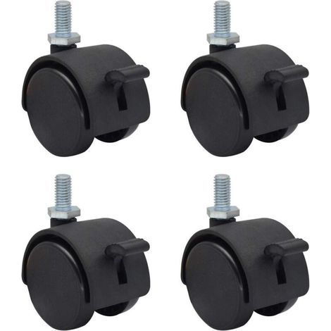 Lot de 4 roulettes de rechange en plastique nylon 3,8 cm pour roulettes de meubles, chaise de bureau, tige filetée métrique M8 x 15 mm (environ 5/16" x 3/5") avec frein de blocage (1/4)