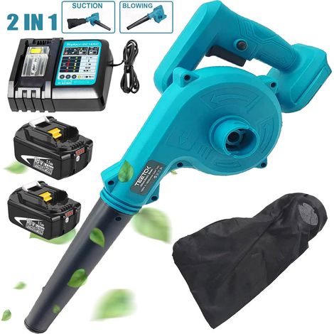 Kabellose Laubbläser und Staubsauger, 2-in-1-Gartenluftgebläse für Schnee-/Terrassen-/Garten-/Garagenreinigung + 2 x 5,5 A Akku + Ladegerät DC18RC, kompatibel mit MaKita 18 V Akku