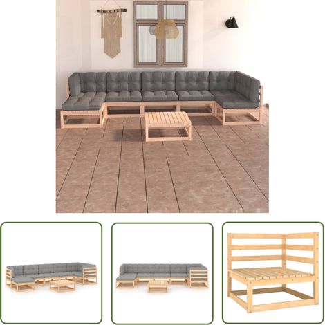 The Living Store Salon de jardin 8 pcs avec coussins Bois de pin massif - Salon De Jardin - Mobilier De Jardin - Ensemble Salon De Jardin - Meubles De Jardin - Bois De Pin (1/5)